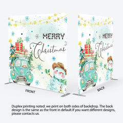 Aperturee - Aperturee Green Truck Tree Snowman Xmas Pillow Case Backdrop