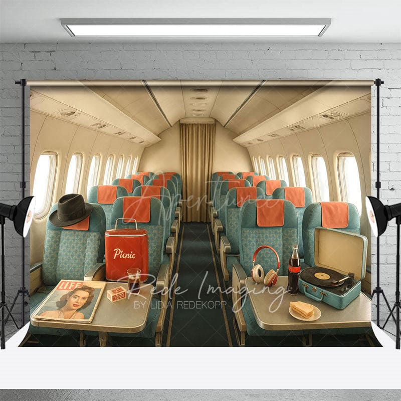 Aperturee - Aperturee Green Vintage Airplane Interior Backdrop For Photo