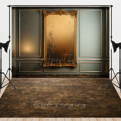 Aperturee - Aperturee Green Wall Gold Mirror Wood Floor Combo Set Backdrop