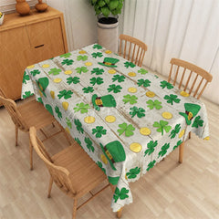 Aperturee - Aperturee Green Watercolor Shamrock Rectangle Tablecloth Lucky Four Leaf Clover St Patricks Day Table Cover