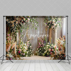 Aperturee - Aperturee Green White Flowers Boho Backdrop For Photography