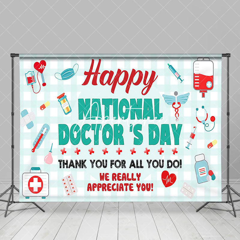 Aperturee - Aperturee Green White Plaid National Doctors Day Backdrop