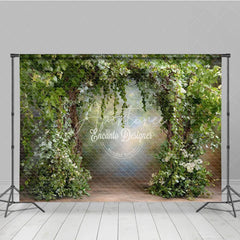 Aperturee - Aperturee Greenery Arch Backdrop Secret Garden Wedding Photo Prop Lush Woodland Trees with Vines for Party
