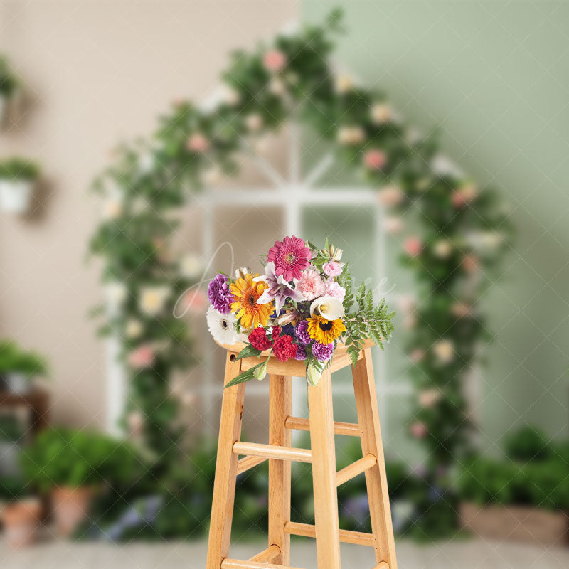 Aperturee - Aperturee Greenery Floral Room Spring Photography Backdrop