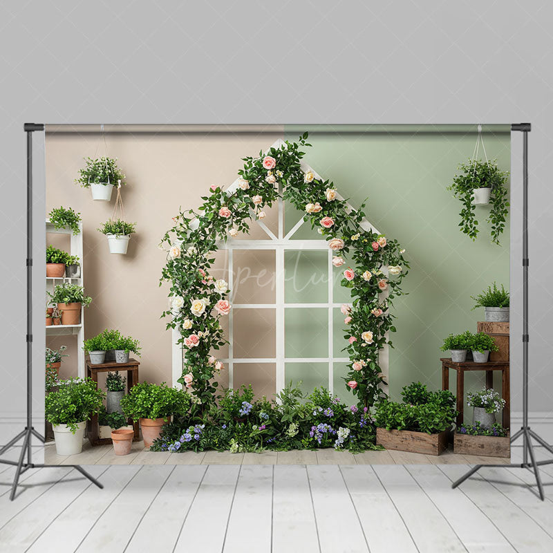 Aperturee - Aperturee Greenery Floral Room Spring Photography Backdrop
