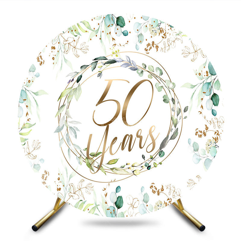 Aperturee - Aperturee Greenery Garland 50 Years Anniversary Round Backdrop