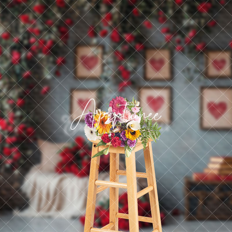 Aperturee - Aperturee Greenery Red Rose Retro Valentines Vibe Backdrop