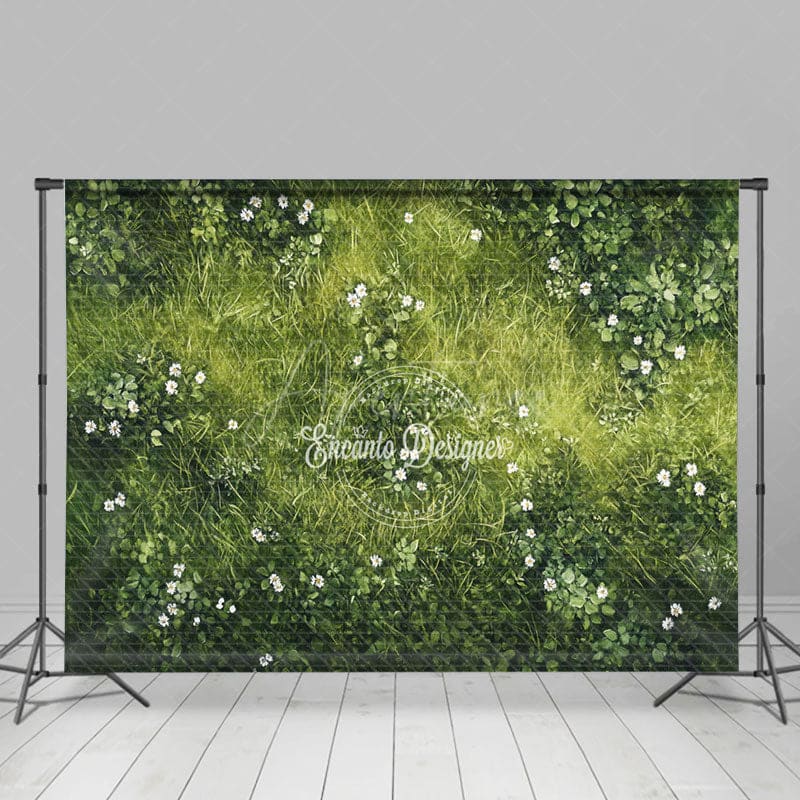 Aperturee - Aperturee Greenery Scattered White Flowers Summer Backdrop