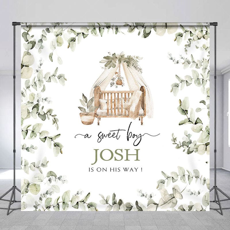 Aperturee - Aperturee Greeny Plants Sweet Boy Baby Shower Custom Backdrop