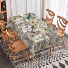 Aperturee - Aperturee Grey Abstract Boho Botanical Rectangle Tablecloth Neutral Patchwork Leaf Pattern Modern Dining Table Cover Home