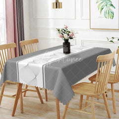 Aperturee - Aperturee Grey and White Abstract Wave Line Art Rectangle Tablecloth Modern Minimalist Dining Decor Washable Kitchen Table Cover