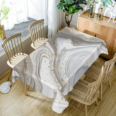 Aperturee - Aperturee Grey and White Marble Rectangle Tablecloth with Gold Veins for Modern and Luxury Dining Decor