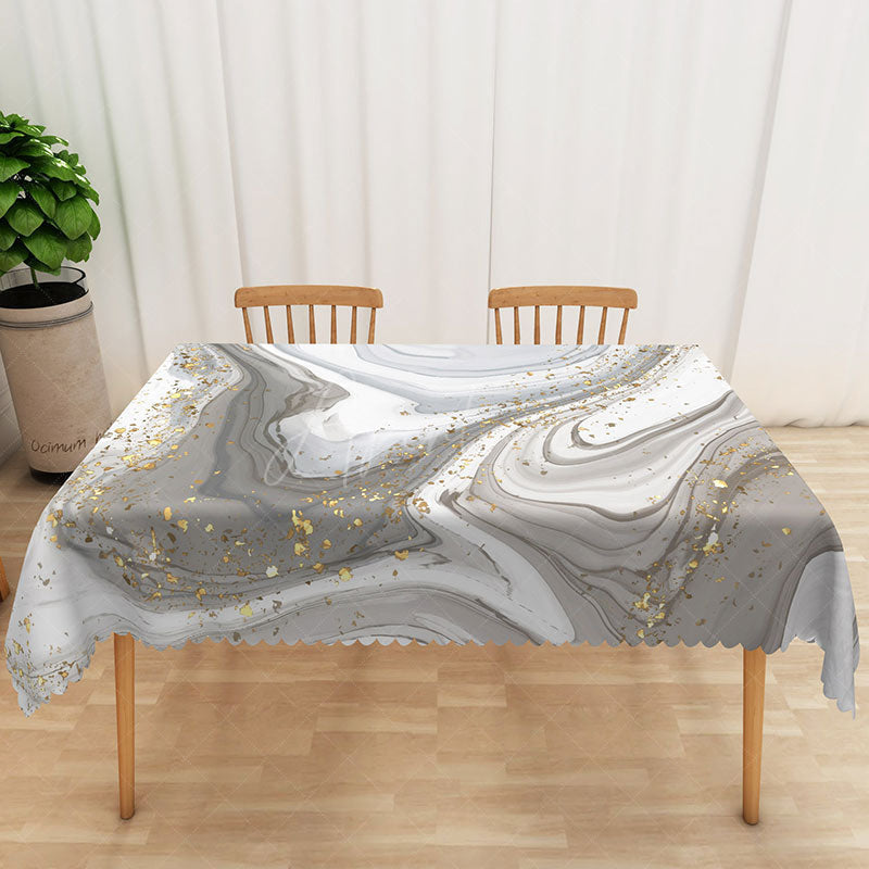 Aperturee - Aperturee Grey and White Marble Rectangle Tablecloth with Gold Veins for Modern and Luxury Dining Decor