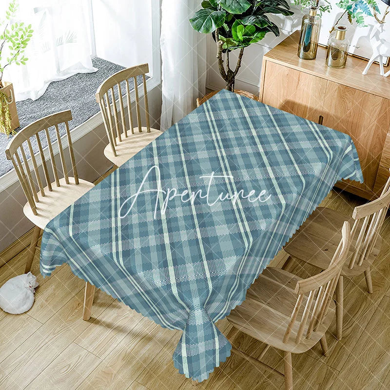 Aperturee - Aperturee Grey Blue Check Pattern Rectangle Tablecloth
