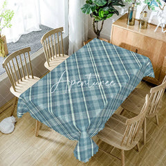 Aperturee - Aperturee Grey Blue Check Pattern Rectangle Tablecloth