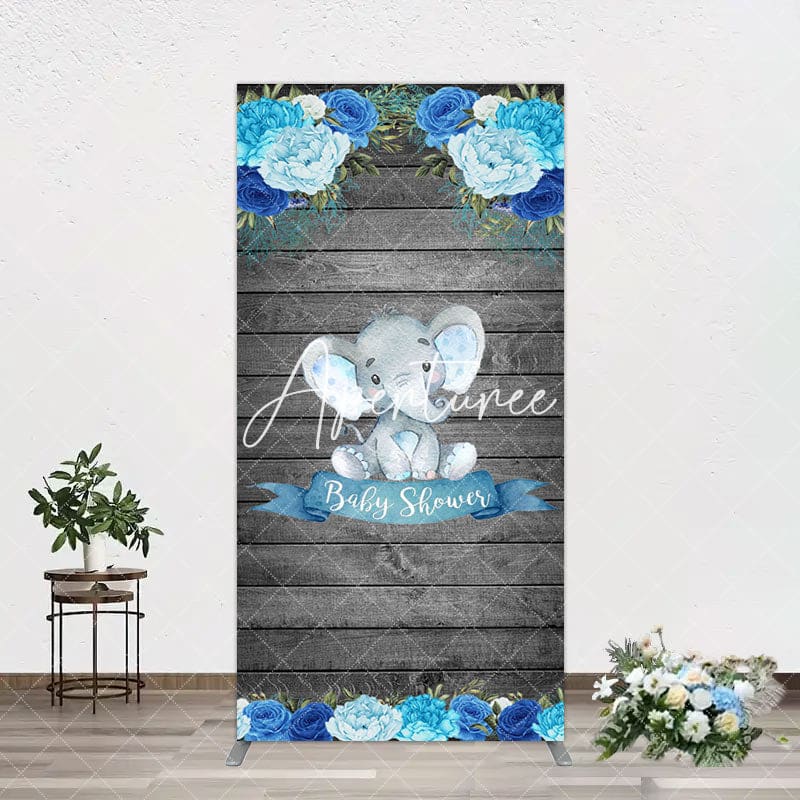 Aperturee - Aperturee Grey Blue Floral Elephant Arch Baby Shower Backdrop