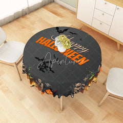 Aperturee - Aperturee Grey Halloween Round Tablecloth with Mummy Bats and Jack-o’-Lanterns for Spooky Kids Party Decor