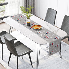 Aperturee - Aperturee Grey Snowflakes Snowman Repeat Christmas Table Runner