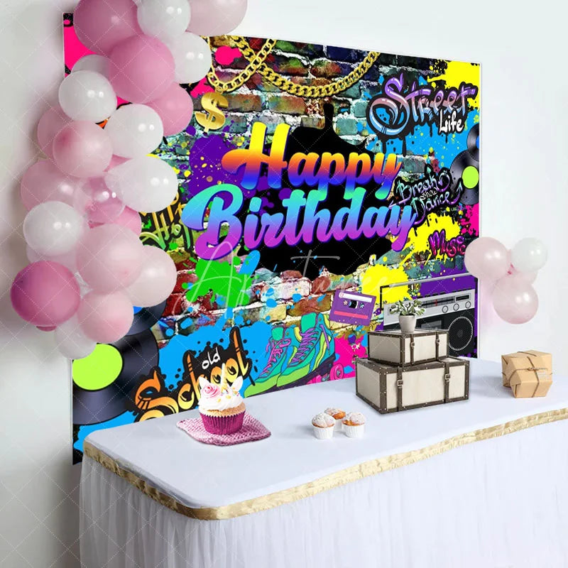 Aperturee - Aperturee Groovy Colorful Happy Birthday Celebration Backdrop