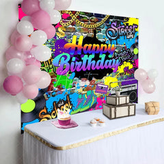 Aperturee - Aperturee Groovy Colorful Happy Birthday Celebration Backdrop