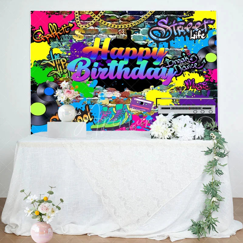 Aperturee - Aperturee Groovy Colorful Happy Birthday Celebration Backdrop