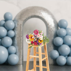 Aperturee Aperturee Groovy Disco Ball Arch Cake Smash Backdrop Dusty Blue Balloons and Mirror Tiles First Birthday Photo Prop