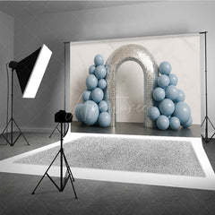 Aperturee Aperturee Groovy Disco Ball Arch Cake Smash Backdrop Dusty Blue Balloons and Mirror Tiles First Birthday Photo Prop