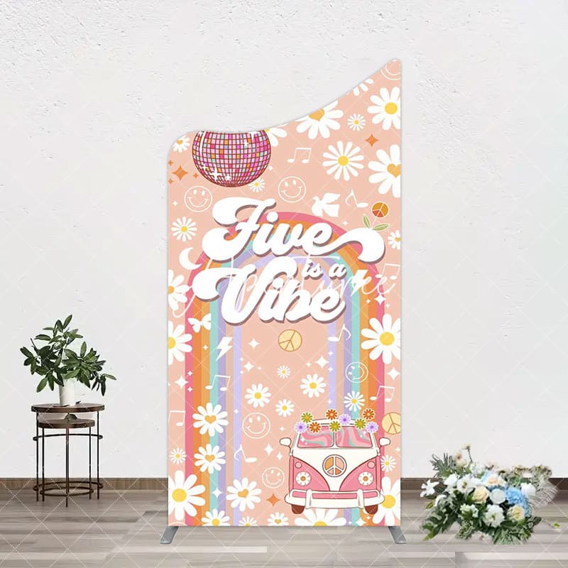 Aperturee - Aperturee Groovy Five Is Vibe Daisy Birthday Arch Backdrop