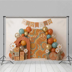 Aperturee - Aperturee Groovy Retro Hippie Photography Backdrop with Peace Signs and Daisy Flowers 60s 70s Theme Birthday Party Decor