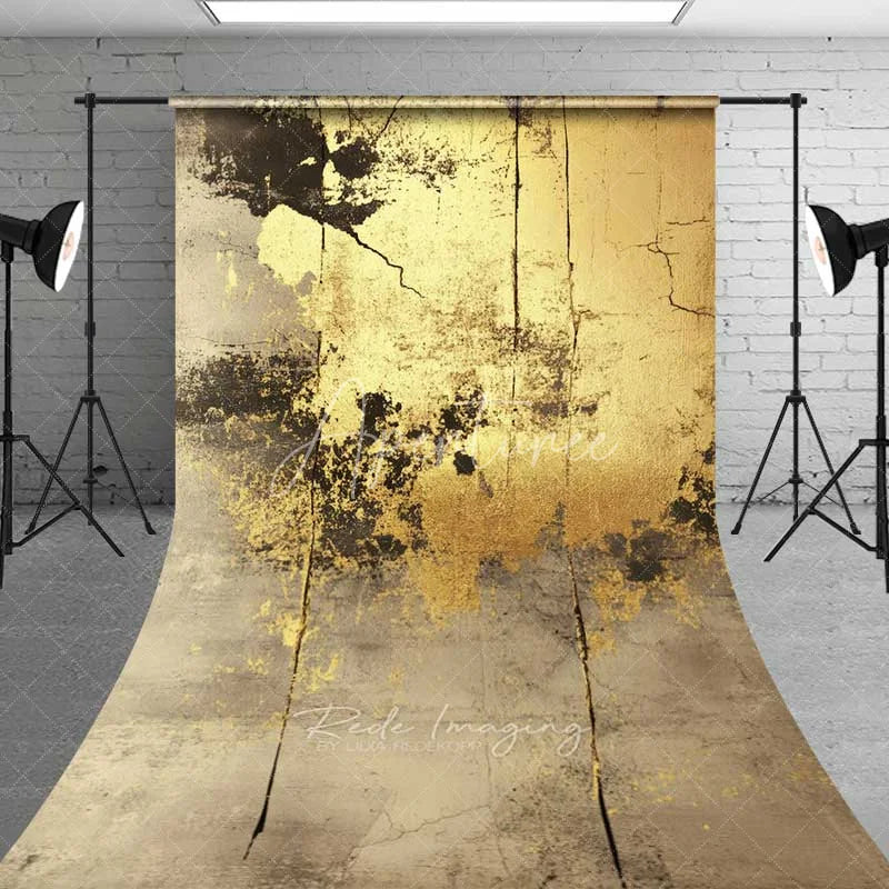 Aperturee - Aperturee Grunge Grey Concrete Wall Backdrop Abstract Gold Paint Splash Fine Art Photography Background