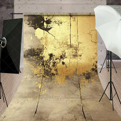 Aperturee - Aperturee Grunge Grey Concrete Wall Backdrop Abstract Gold Paint Splash Fine Art Photography Background