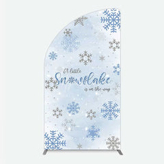 Aperturee - Aperturee Half Moon Arch Backdrop A Little Snowflake Is On The Way Cover Winter Blue Silver Baby Shower Background Boy Party