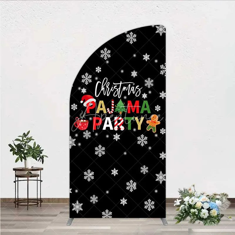 Aperturee - Aperturee Half Moon Arch Backdrop Christmas Pajama Party Winter Gingerbread Man Cocoa Snowflake Half Moon Arch Cover