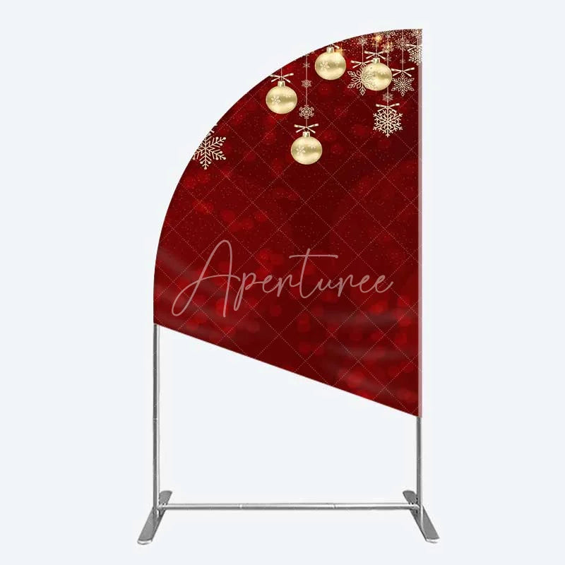 Aperturee - Aperturee Half Moon Arch Backdrop Christmas Red Gold Ornaments Cover Winter Snowflake Glitter Chiara Wall Background Holiday