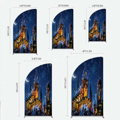 Aperturee - Aperturee Half Moon Arch Backdrop Magic Castle Night Wizard School Winter Moon Starry Sky Half Moon Arch Cover