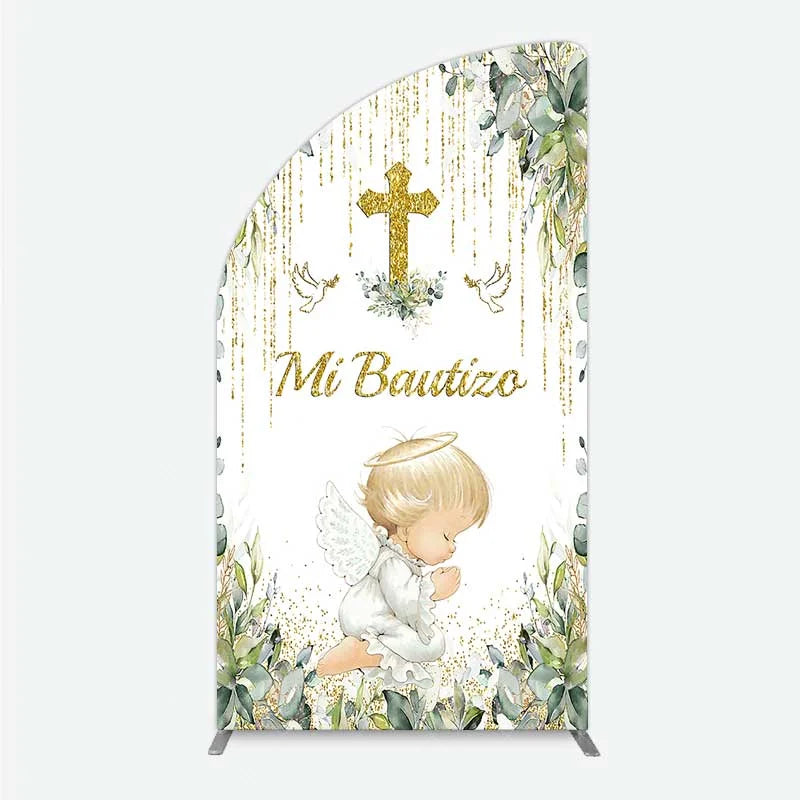 Aperturee - Aperturee Half Moon Arch Backdrop Mi Bautizo Angel Gold Cross Cover Greenery Eucalyptus Baptism Chiara Wall Background
