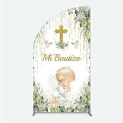 Aperturee - Aperturee Half Moon Arch Backdrop Mi Bautizo Angel Gold Cross Cover Greenery Eucalyptus Baptism Chiara Wall Background
