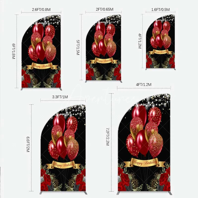 Aperturee - Aperturee Half Moon Arch Backdrop Red Gold Balloons Happy Birthday Cover Black Floral Rose Chiara Wall Background Party