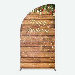 Aperturee - Aperturee Half Moon Arch Backdrop Rustic Wood Christmas Happy Birthday Cover Winter Pine Tree Light Background Holiday Born