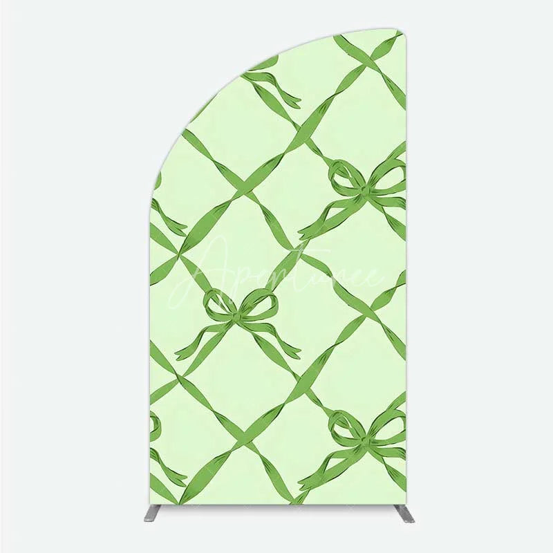 Aperturee - Aperturee Half Moon Arch Backdrop Sage Green Bow Ribbon Lattice Pattern Party Decoration