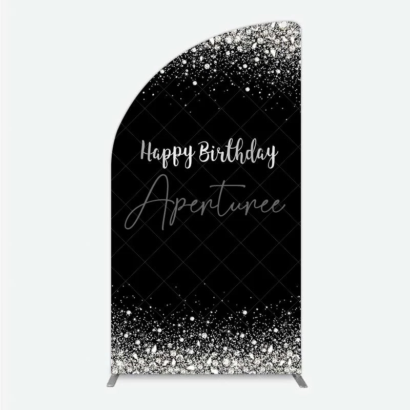 Aperturee - Aperturee Half Moon Arch Backdrop Silver Diamonds Glitz Black Background Sparkle Happy Birthday Half Moon Arch Cover
