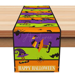 Aperturee - Aperturee Halloween Elf Table Runner with Colorful Stripes for Whimsical and Festive Holiday Party Decor