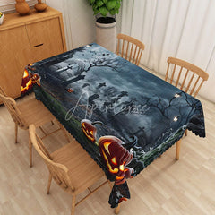 Aperturee - Aperturee Halloween Graveyard Rectangle Tablecloth with Jack O’ Lanterns for Spooky Cemetery and Haunted Party Decor