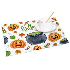 Aperturee - Aperturee Halloween Jack-O’-Lantern and Mushroom Set of 4 Placemats for Whimsical and Spooky Autumn Decor