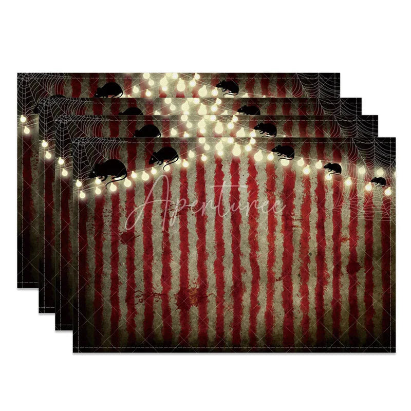 Aperturee - Aperturee Halloween Mouse and Cobweb Set of 4 Placemats with Light Bulbs for Quirky and Spooky Party Decor