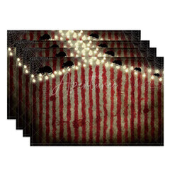 Aperturee - Aperturee Halloween Mouse and Cobweb Set of 4 Placemats with Light Bulbs for Quirky and Spooky Party Decor