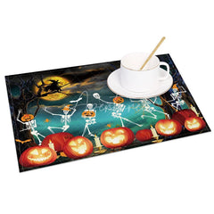 Aperturee - Aperturee Halloween Night Set of 4 Placemats with Witch Dancing with Skeletons for Spooky and Fun Party Decor