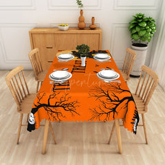Aperturee - Aperturee Halloween Rectangle Tablecloth with Orange Black and White Jack O’ Lanterns for Spooky Party Decor