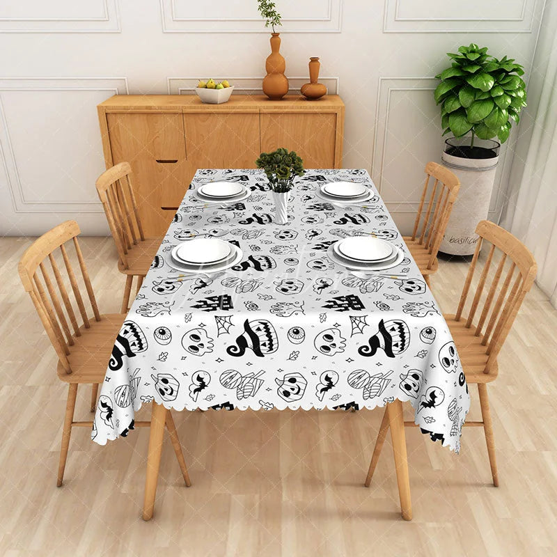 Aperturee - Aperturee Halloween Rectangle Tablecloth with Skulls and Jack o’ Lanterns for Spooky Holiday Party Decor