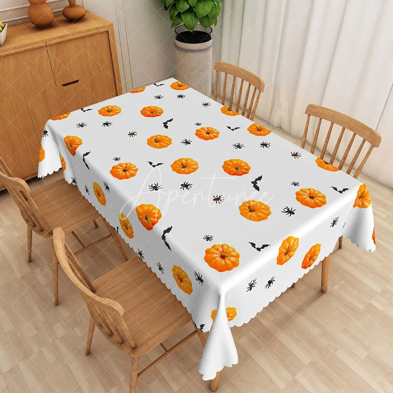 Aperturee - Aperturee Halloween Rectangle Tablecloth with Yellow Pumpkins and Bats for Spooky and Fun Holiday Party Decor